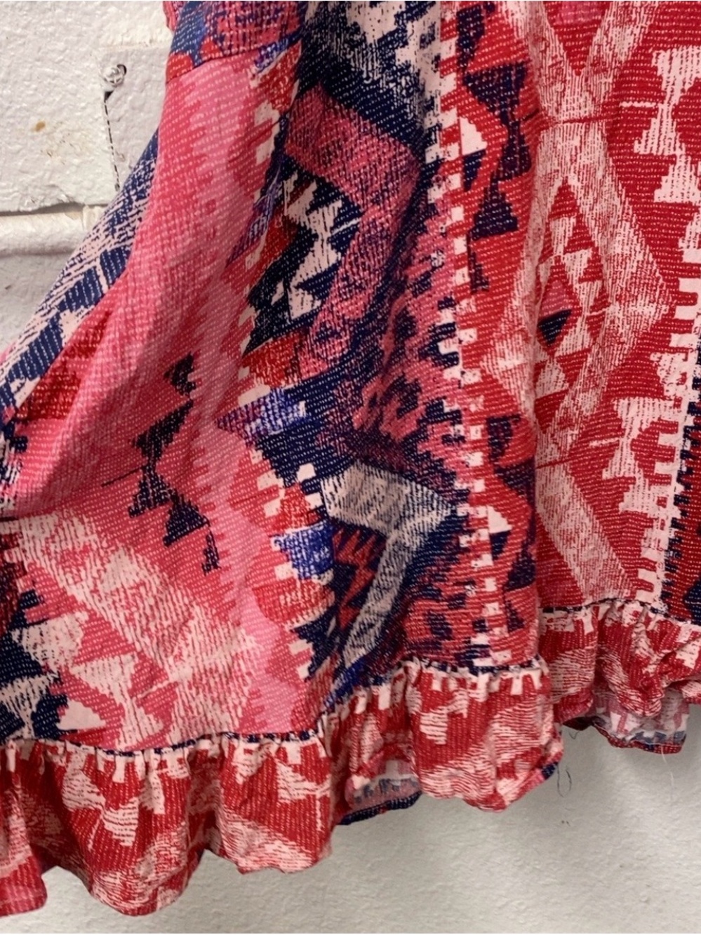 Avenue - Pink & Navy Geometric Boho style - Ruffle fisted half Sleeve Tunic - Picture 5 of 7